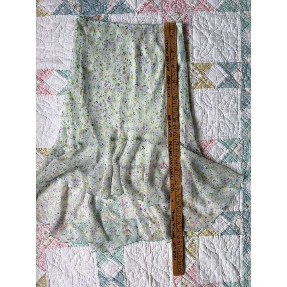 Vintage Y2K Ditsy Floral Midi Skirt Medium High Low Stretchy Sheer Fairy Cottage - Picture 8 of 9